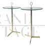 Coppia di tavolini alti anni '70 in ottone e vetro                            