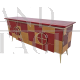 Credenza design a 4 ante in vetro rosso bordeaux e specchio                            