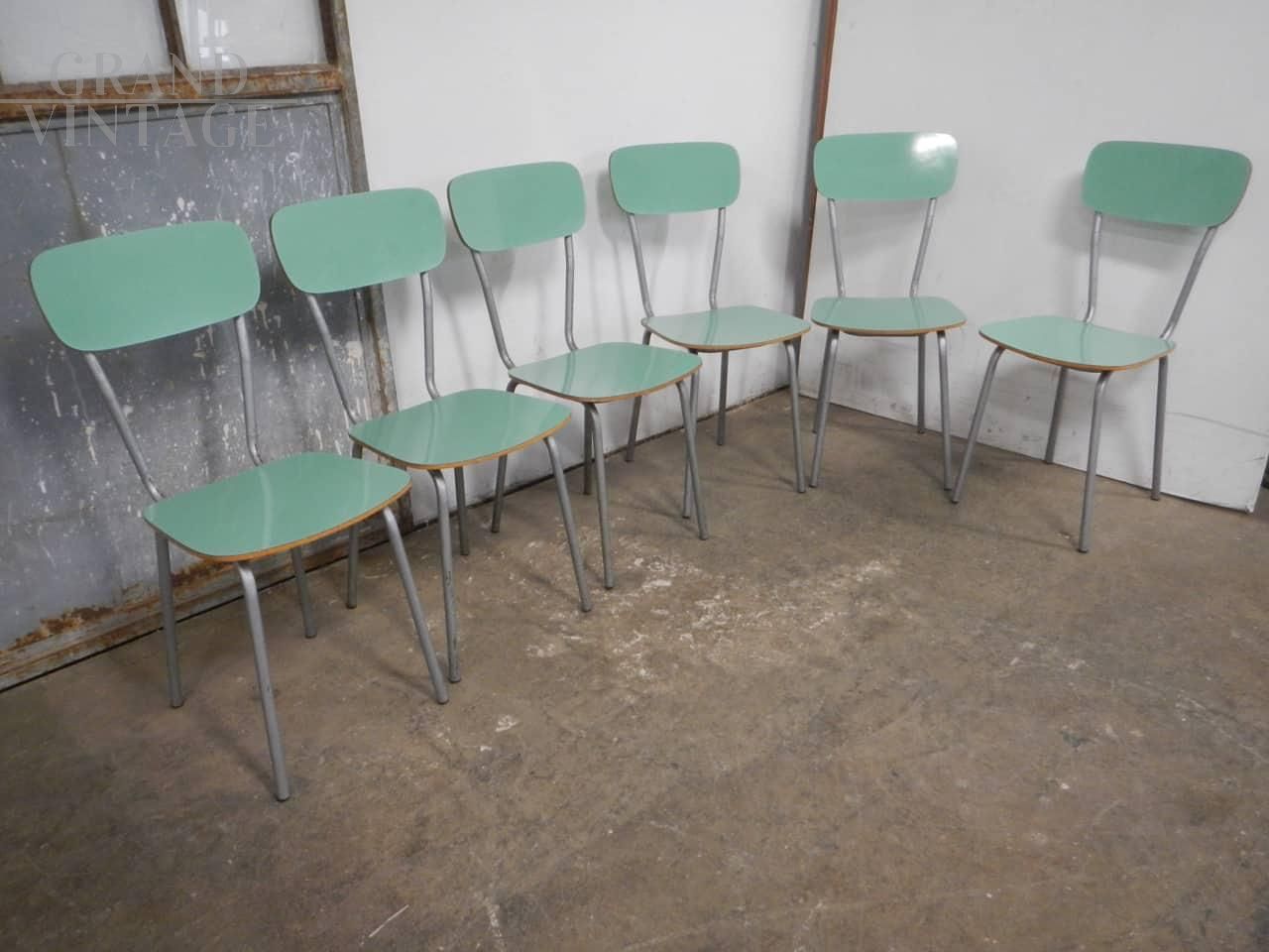 Set di 6 sedie da pranzo vintage in formica verde, anni '60