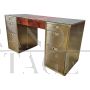 Scrivania design in ottone e radica con cassettiera