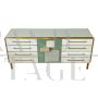 Comò buffet design in vetro colorato con anta centrale                            