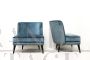 Coppia di poltroncine design stile francese in velluto azzurro                            