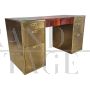Scrivania design in ottone e radica con cassettiera