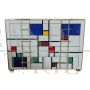 Comò in vetro di Murano multicolore stile Mondrian con 4 cassetti