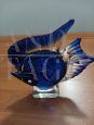 Scultura di pesce in vetro di Murano blu attr. Cenedese