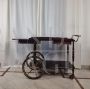 Carrello bar vintage in mogano con cassetti e piano estraibile