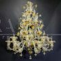 Lampadario in vetro di Murano cristallo oro con fiori dorati in stile Rezzonico                            