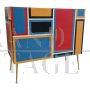 Credenza a due ante in stile vintage in vetro multicolor                            