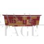 Credenza design a 4 ante in vetro rosso bordeaux e specchio                            