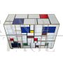 Comò in vetro di Murano multicolore stile Mondrian con 4 cassetti                            