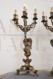 Coppia di grandi candelabri antichi elettrificati in bronzo a 7 luci, XIX secolo