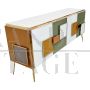 Credenza illuminata con 4 ante in vetro colorato con geometrie