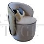 Fauteuil tub en velours blanc et poney teint jaune crème