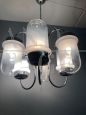 Lampadario vintage in vetro di Murano e metallo cromato a 6 luci, anni '70