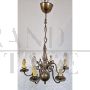 Lampadario vintage a sei luci in ottone e bronzo                            