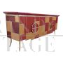 Credenza design a 4 ante in vetro rosso bordeaux e specchio