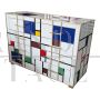 Comò in vetro di Murano multicolore stile Mondrian con 4 cassetti                            