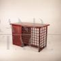 Scrivania design di Italo Gasparucci in rattan tinto bordeaux e cuoio, anni '70