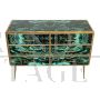 Comò in legno rivestito in vetro verde effetto malachite