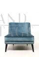 Coppia di poltroncine design stile francese in velluto azzurro