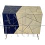 Credenza in vetro e pergamena avorio e blu