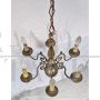 Lampadario vintage a sei luci in ottone e bronzo