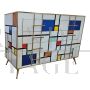 Comò in vetro di Murano in stile Mondrian a quattro cassetti                            