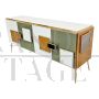 Credenza illuminata con 4 ante in vetro colorato con geometrie