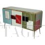 Credenza in vetro multicolore in stile vintage