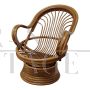 Poltrona vintage basculante e girevole in bamboo e rattan