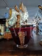 Vaso Art Déco a vasca in vetro Murano bordeaux e oro, anni '40