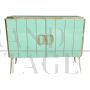 Credenza a due ante in vetro di Murano verde acqua e ottone                            