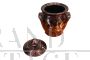 Vaso vintage francese in ceramica nera con spighe dorate e coperchio