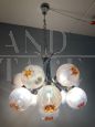 Grande lampadario design Mazzega con sfere di vetro e 12 luci, anni ‘70                            