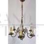 Lampadario vintage a sei luci in ottone e bronzo