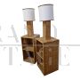 Coppia di comodini in bamboo e rattan con lampade incorporate