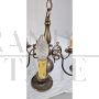 Lampadario vintage a sei luci in ottone e bronzo