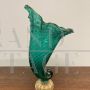 Cornucopia in vetro artistico verde smeraldo con polvere d'oro, anni '50