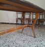 Sala da pranzo vintage italiana con tavolo con piano in vetro e 6 sedie, anni '50