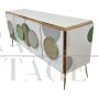 Credenza illuminata in vetro bianco con cerchi verdi