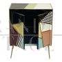 Piccola credenza design a due ante in vetro multicolore, anni '80