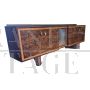 Grande credenza madia art déco in radica con specchio centrale