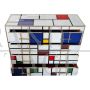 Comò in vetro di Murano multicolore stile Mondrian con 4 cassetti