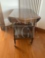 Carrello vintage con piano a bandelle e cassetto - lato