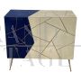 Credenza in vetro e pergamena avorio e blu