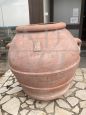 Enorme vaso orcio antico per olio in terracotta con marchio, Toscana XIX secolo                            