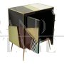 Piccola credenza design a due ante in vetro multicolore, anni '80