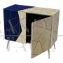 Credenza in vetro e pergamena avorio e blu