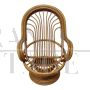 Poltrona vintage basculante e girevole in bamboo e rattan