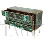 Comò in legno rivestito in vetro verde effetto malachite